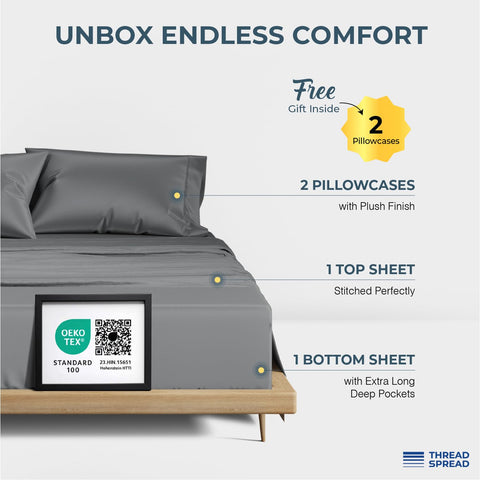 Thread Spread pillowcases in luxurious sateen weave for soft, restful nights.