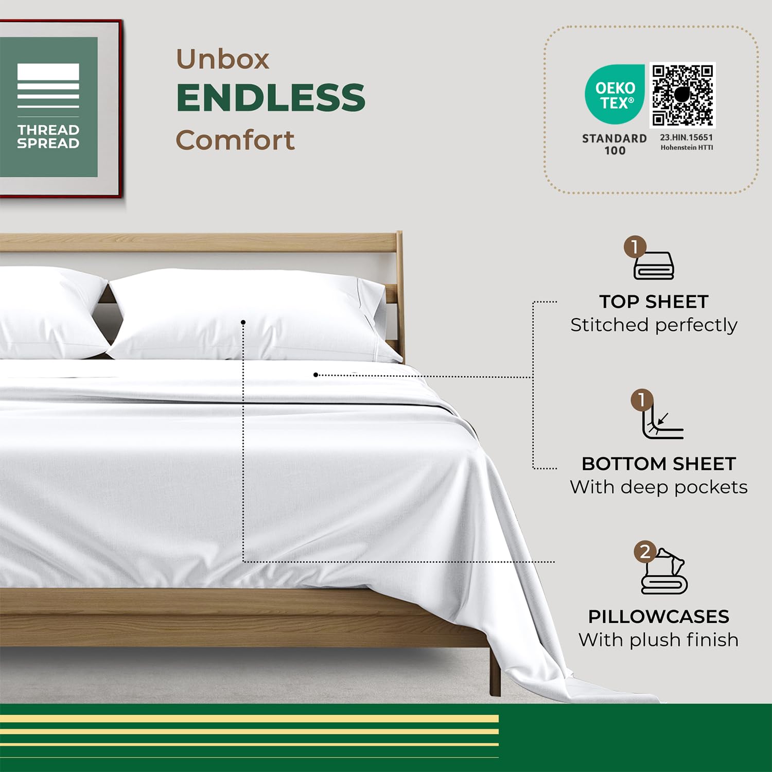 THREAD SPREAD 4-piece sheet set unfolded for a full bed setup.