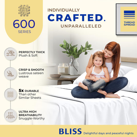 THREAD SPREAD 600 Bliss fitted sheet hugs mattress with deep pocket for secure fit