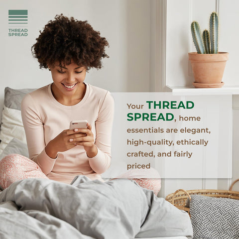 THREAD SPREAD certification badge highlighting OEKO-TEX and GOTS standards
