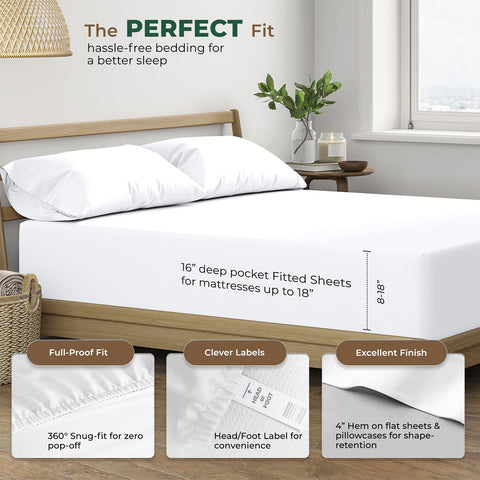 THREAD SPREAD deep-pocket design fits a 16-inch mattress securely.