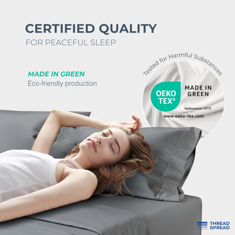 Thread Spread deep-pocket 17-inch fitted sheet fits taller mattresses securely.