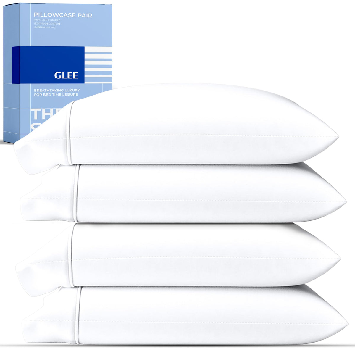 Thread Spread Glee queen pillowcase 4-pack white, luxurious breathable cotton for cooler, comfortable nights