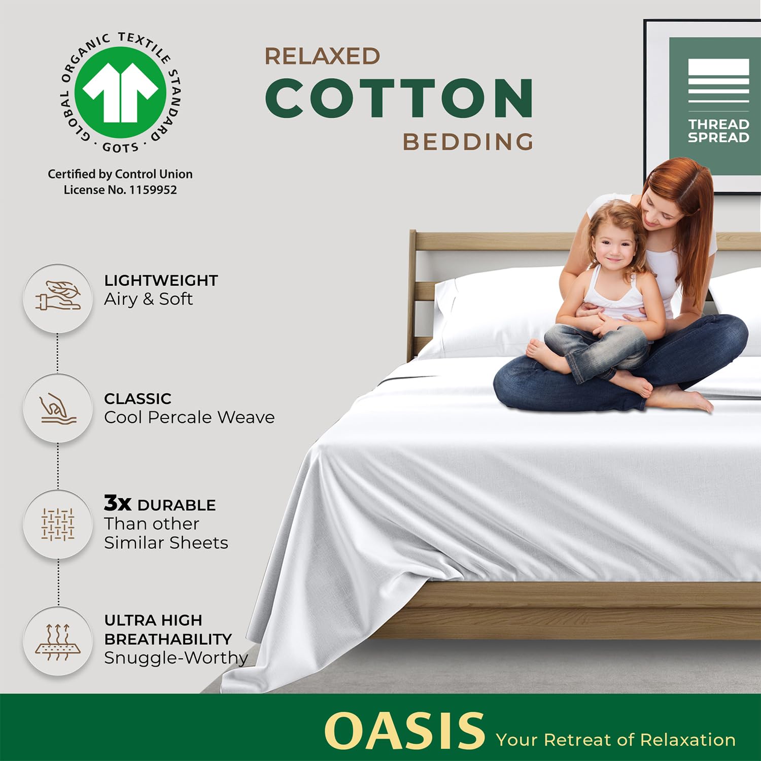 THREAD SPREAD organic cotton close-up highlights breathable fabric for daily use.