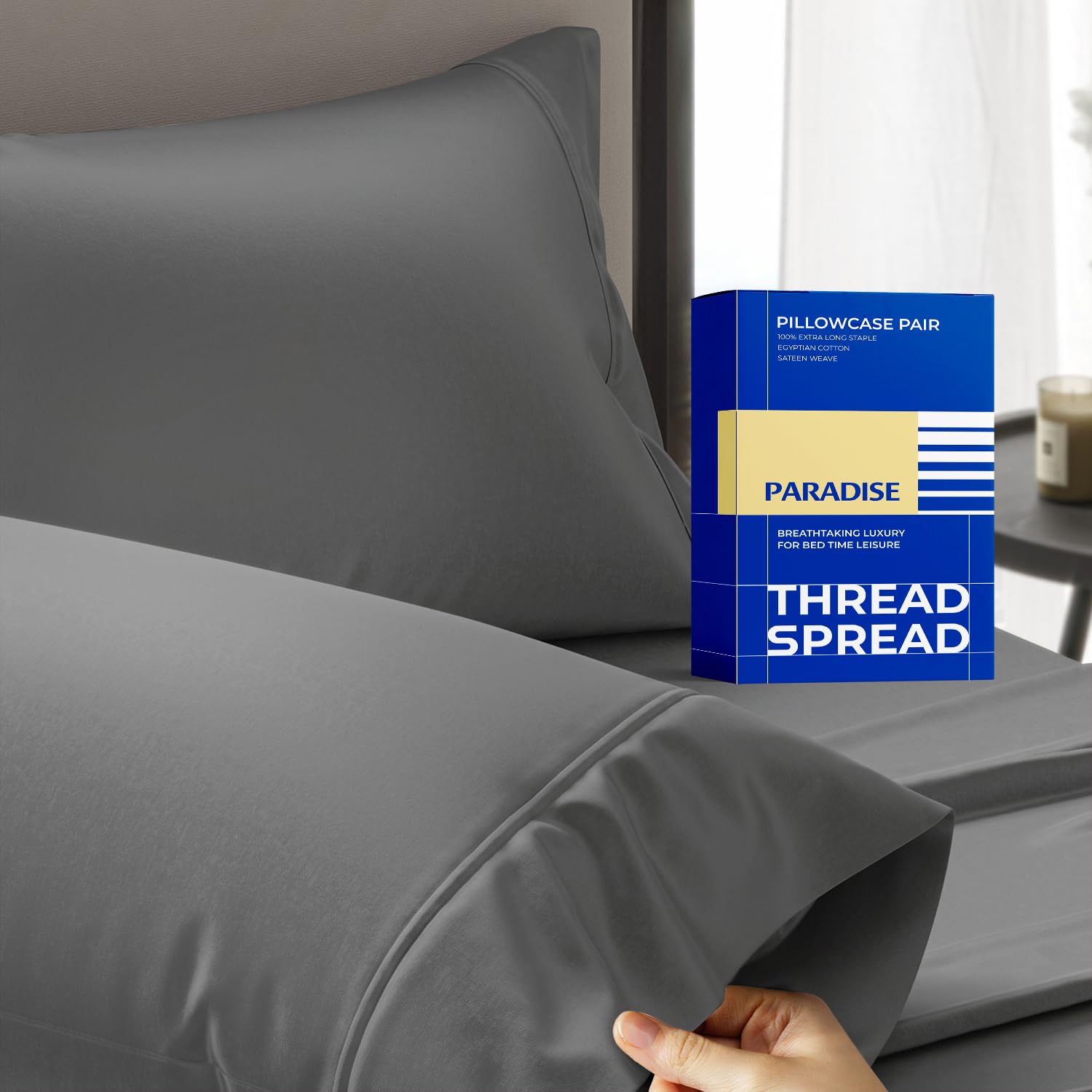 Thread Spread Paradise king pillow case in dark grey with 4-inch border on 21x41 size