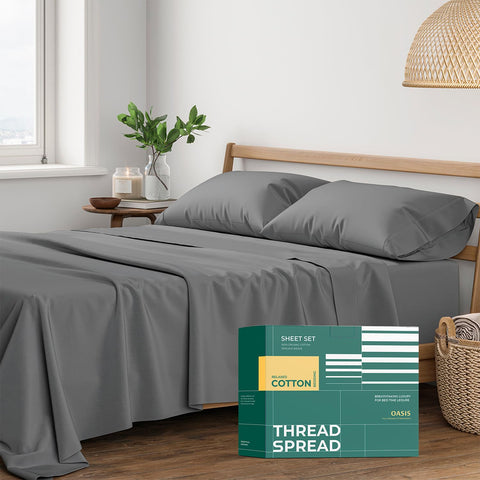 THREAD SPREAD queen flat sheet in crisp percale for cooling comfort