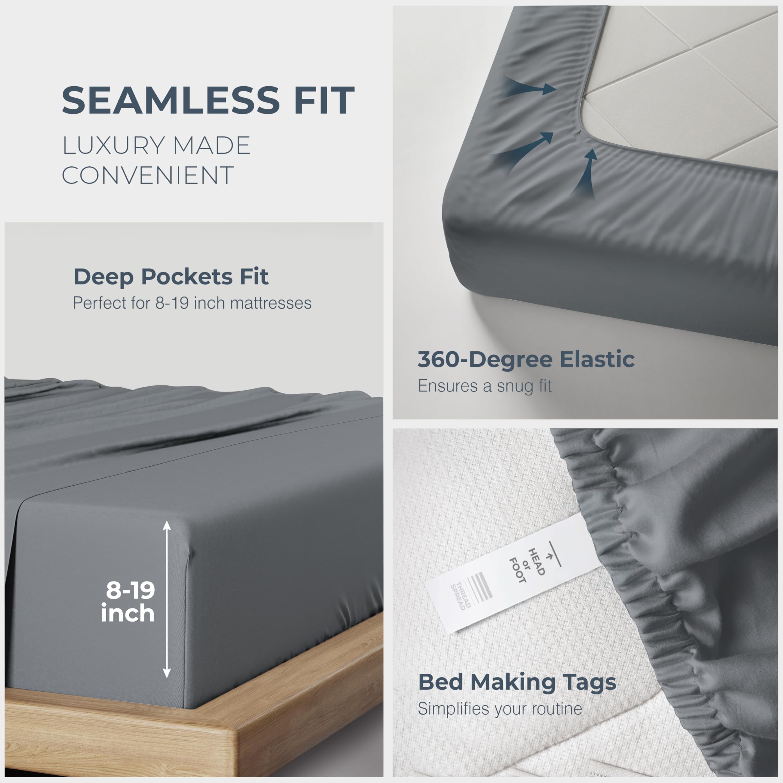 Thread Spread sateen weave finish highlights lustrous sheen and hotel-like feel.