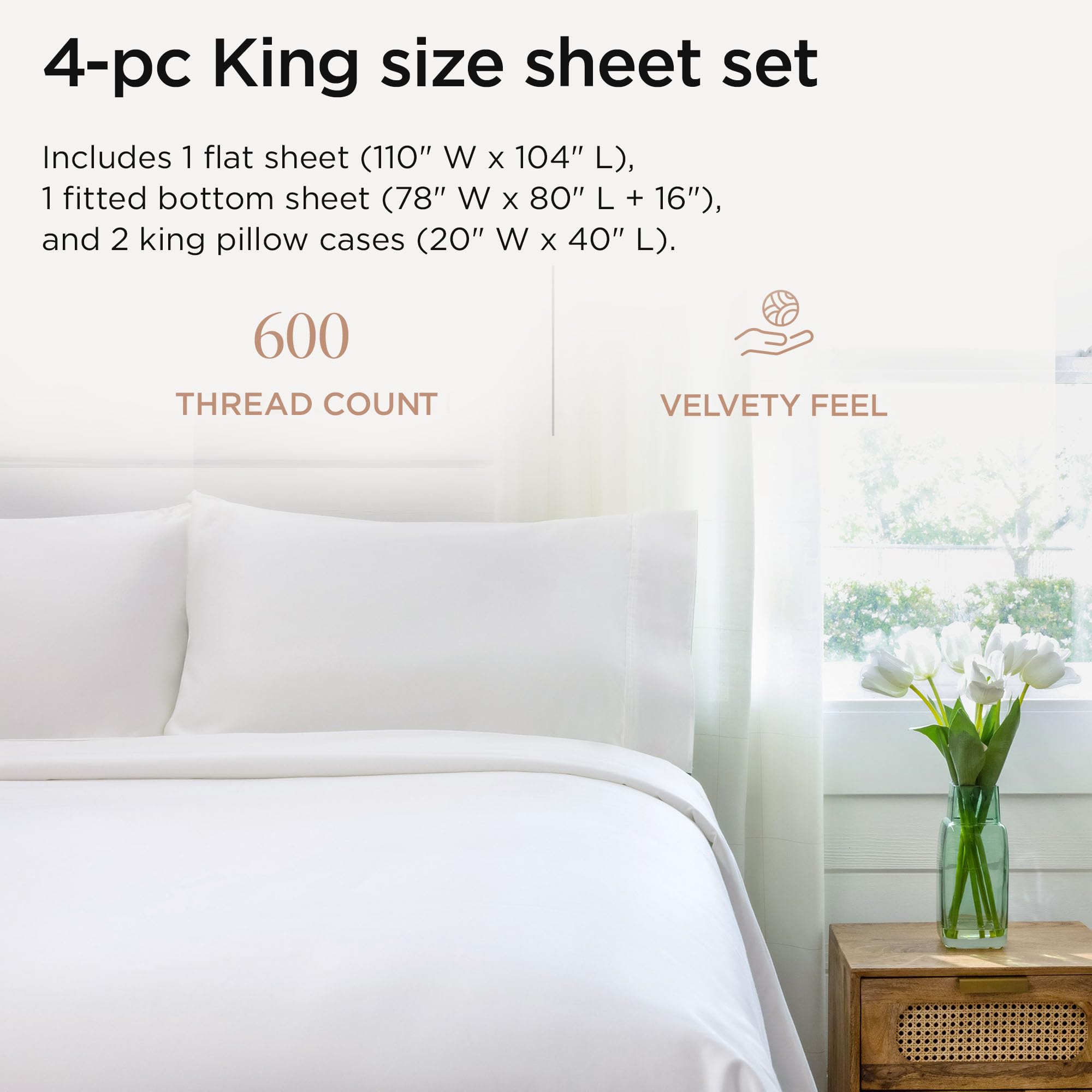 Threadmill 600TC king fitted sheet with 16-inch pocket for snug fit.
