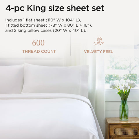 Threadmill 600TC king fitted sheet with 16-inch pocket for snug fit.
