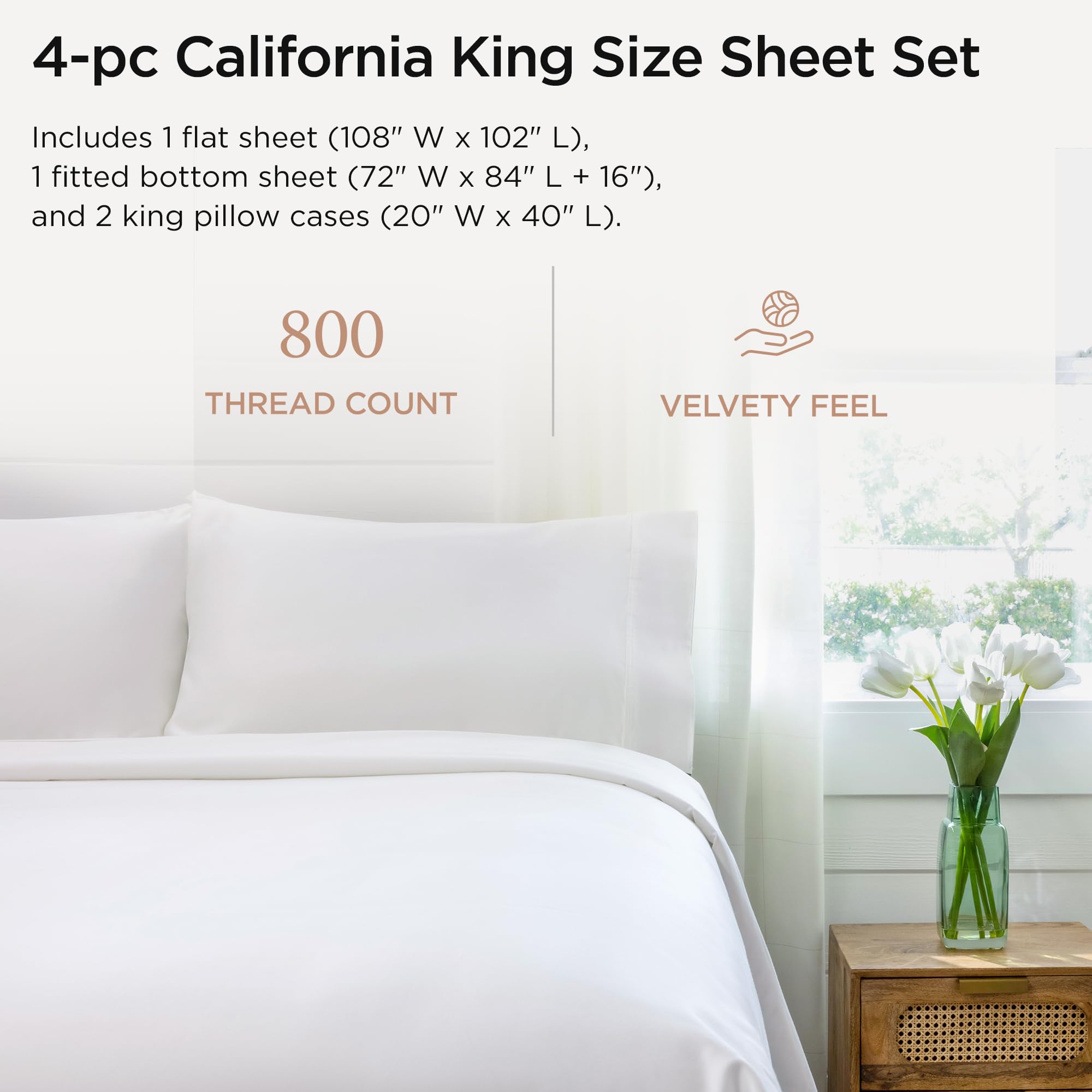 Threadmill flat sheet California King 108x102 provides generous coverage and smooth feel.