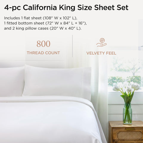 Threadmill flat sheet California King 108x102 provides generous coverage and smooth feel.