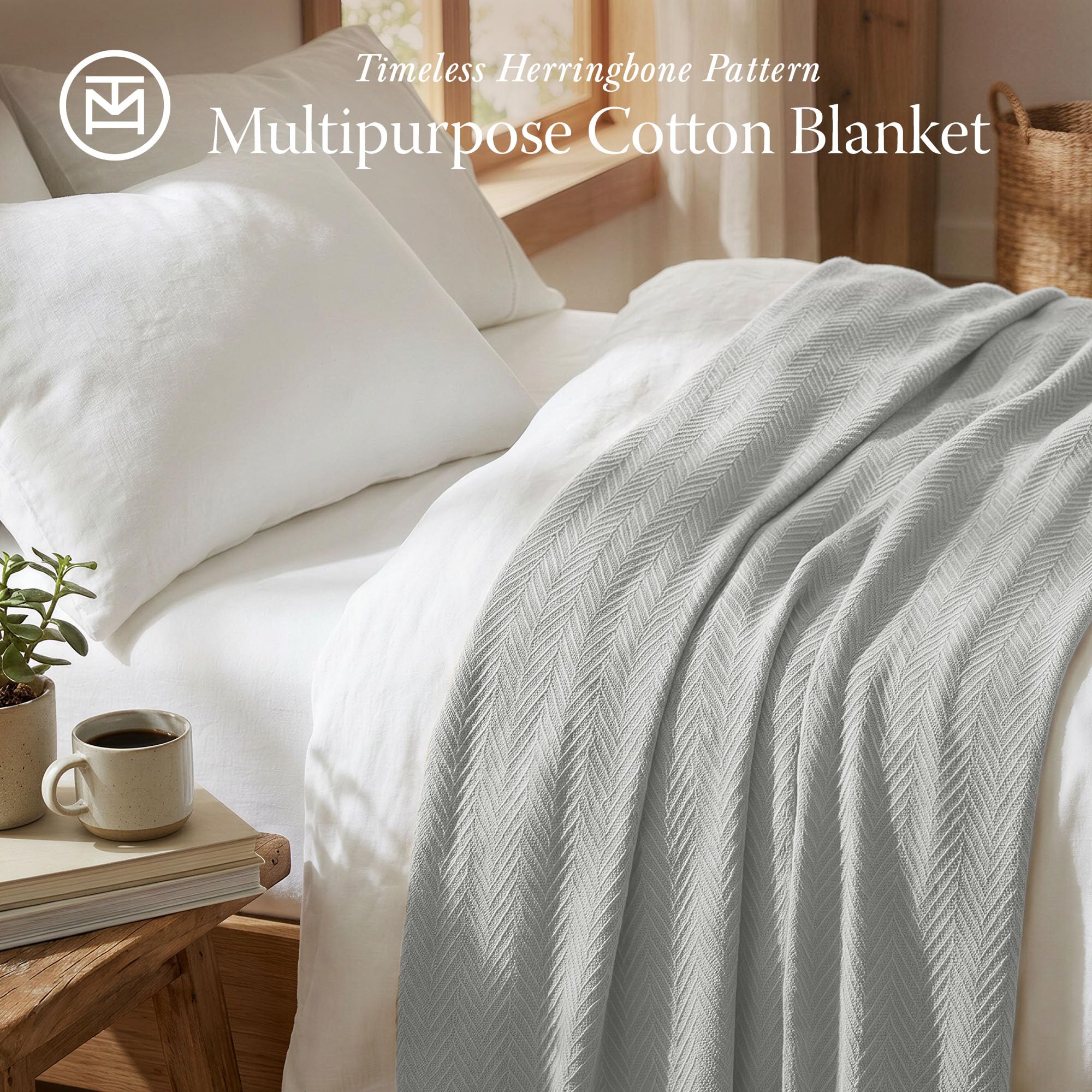 Threadmill cotton blanket on a California king bed for all-season comfort.