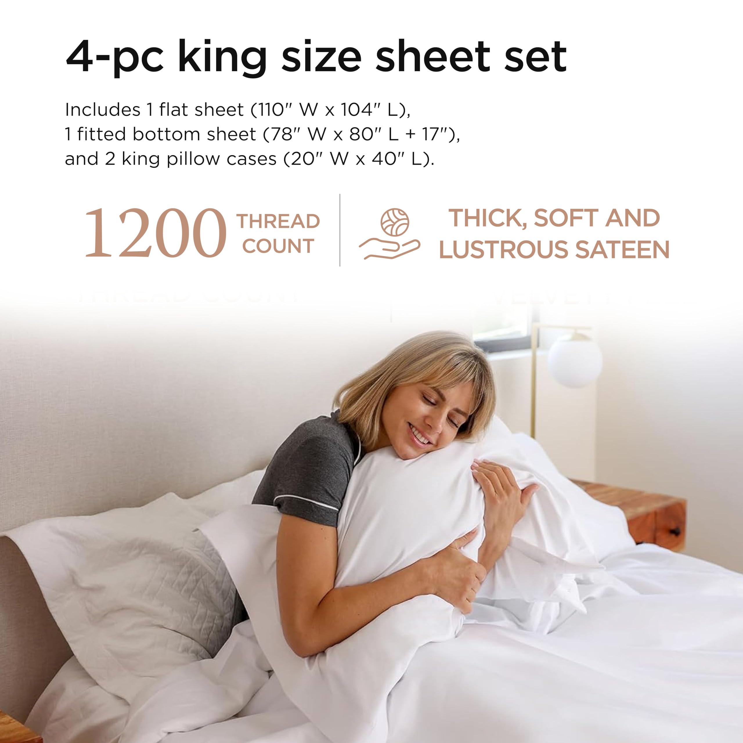 Threadmill king flat sheet 110x104 demonstrates generous size and hotel-like drape.
