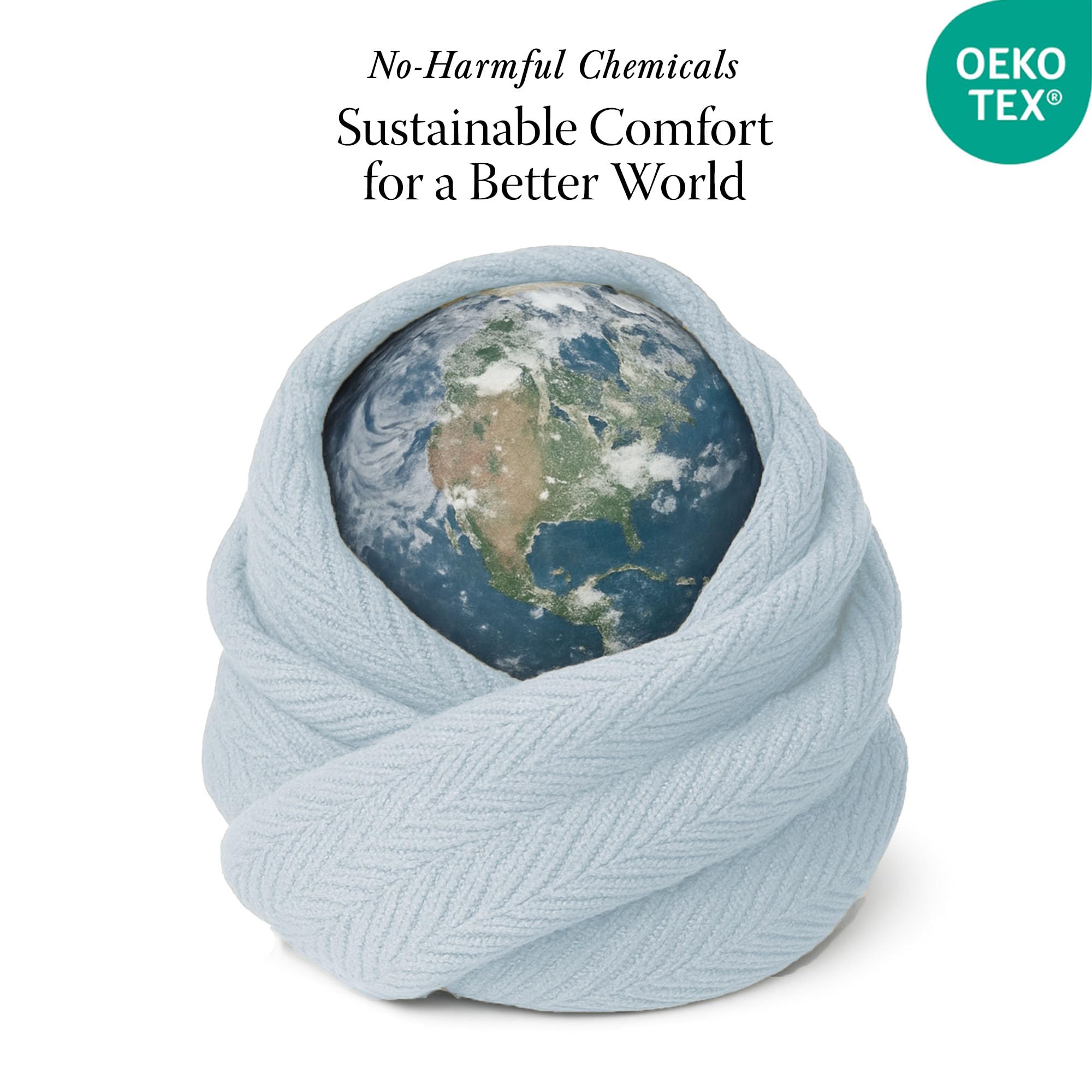 Threadmill light blue cotton blanket on bed adds stylish color and warmth