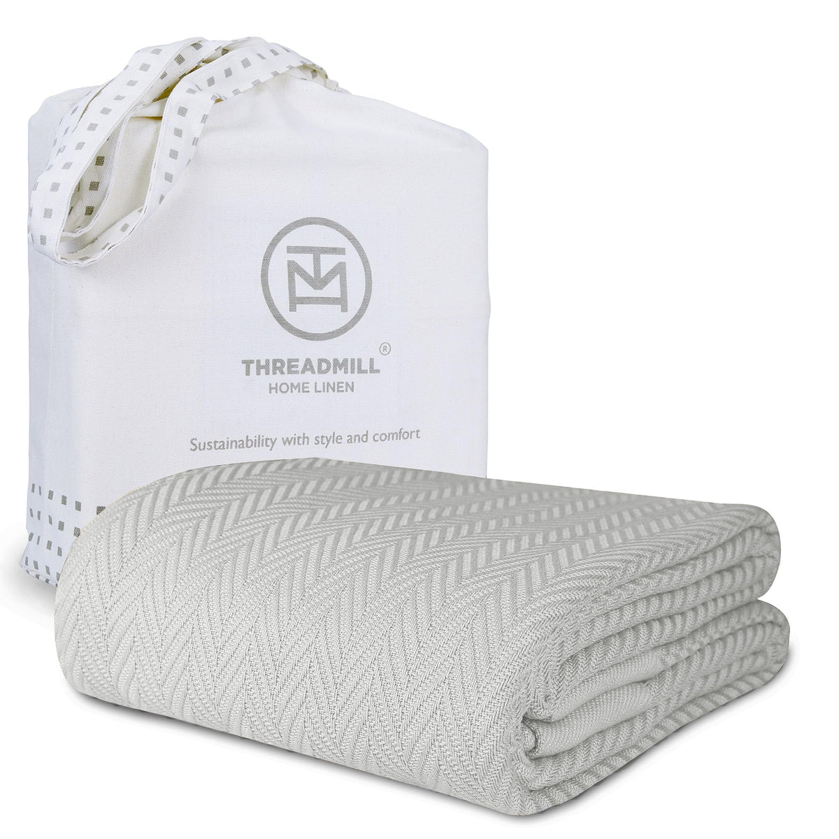 Threadmill luxury cotton blanket close-up shows herringbone weave for soft warmth.