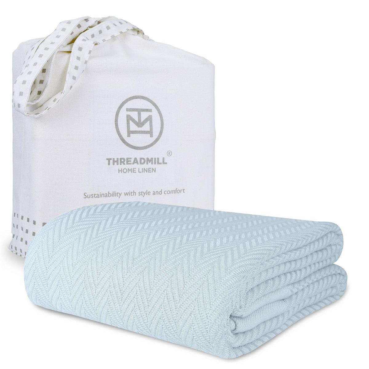 Threadmill luxury cotton blanket on a king size bed for all-season warmth.