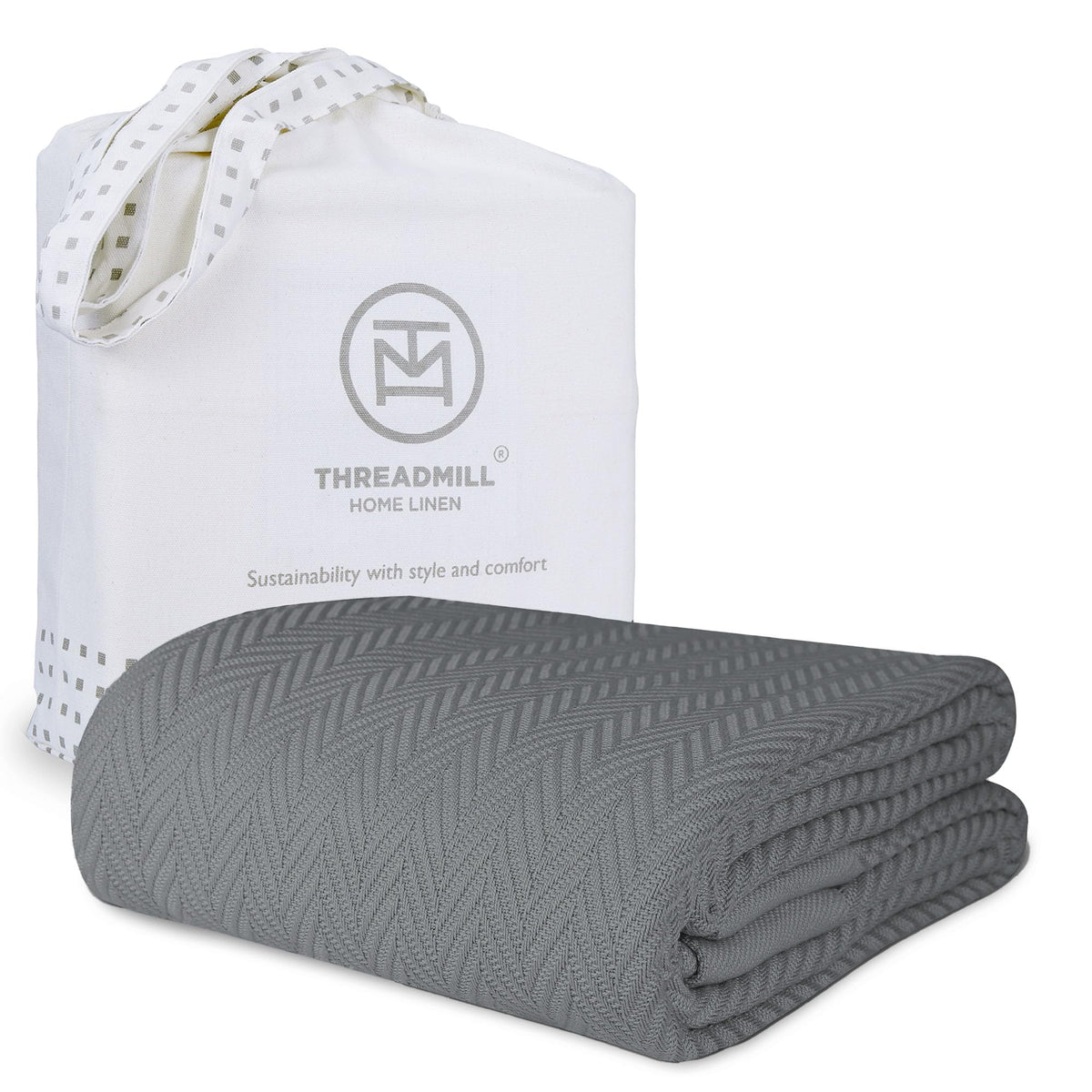 Threadmill luxury cotton blanket with herringbone weave for cozy warmth