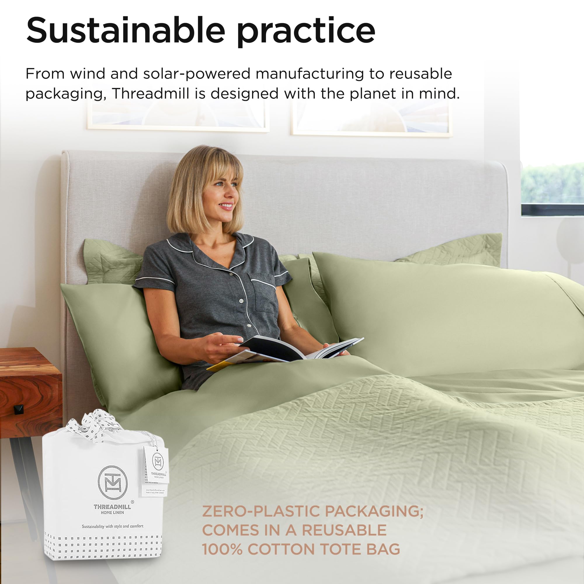 Threadmill pillowcases included complete the hotel-style bedding set.