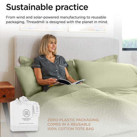 Threadmill pillowcases included complete the hotel-style bedding set.
