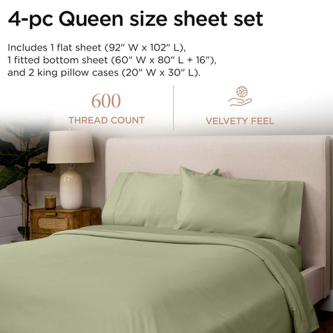 Threadmill queen deep-pocket fitted sheet with 16inch pocket for a snug mattress fit.
