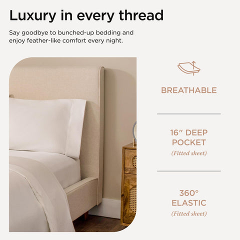 Threadmill white bedding decor complements both classic and modern bedrooms.