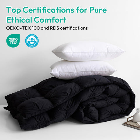 Three Geese cotton fabric black grey finish provides breathable all-season comfort