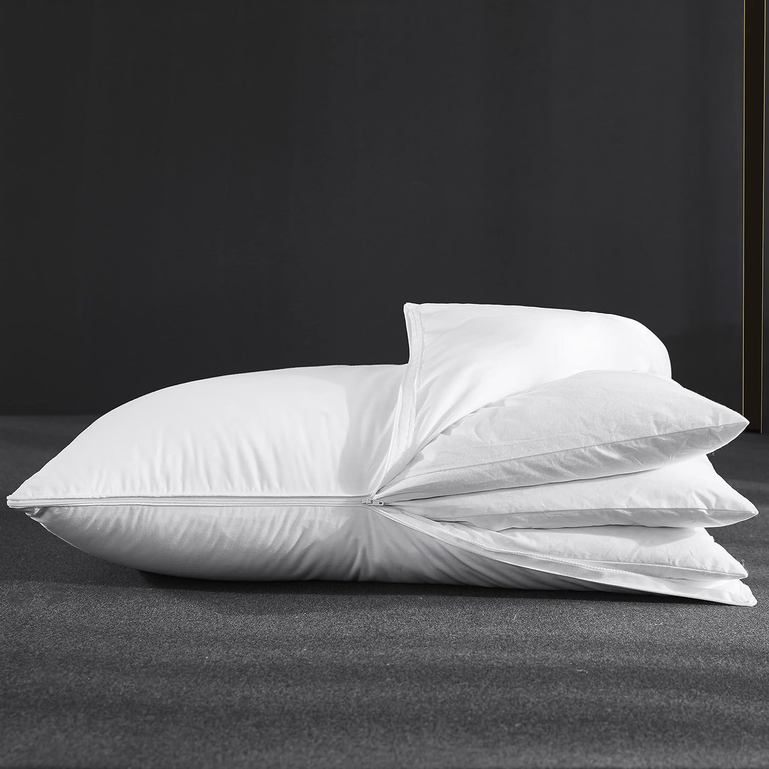 Three Geese goose feather pillow zipper closure for easy insert addition and height tuning