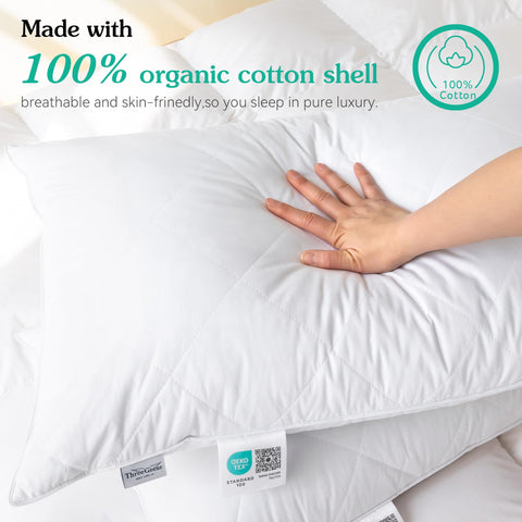 Three Geese medium-firm pillow supports neck and spine alignment for steady sleep