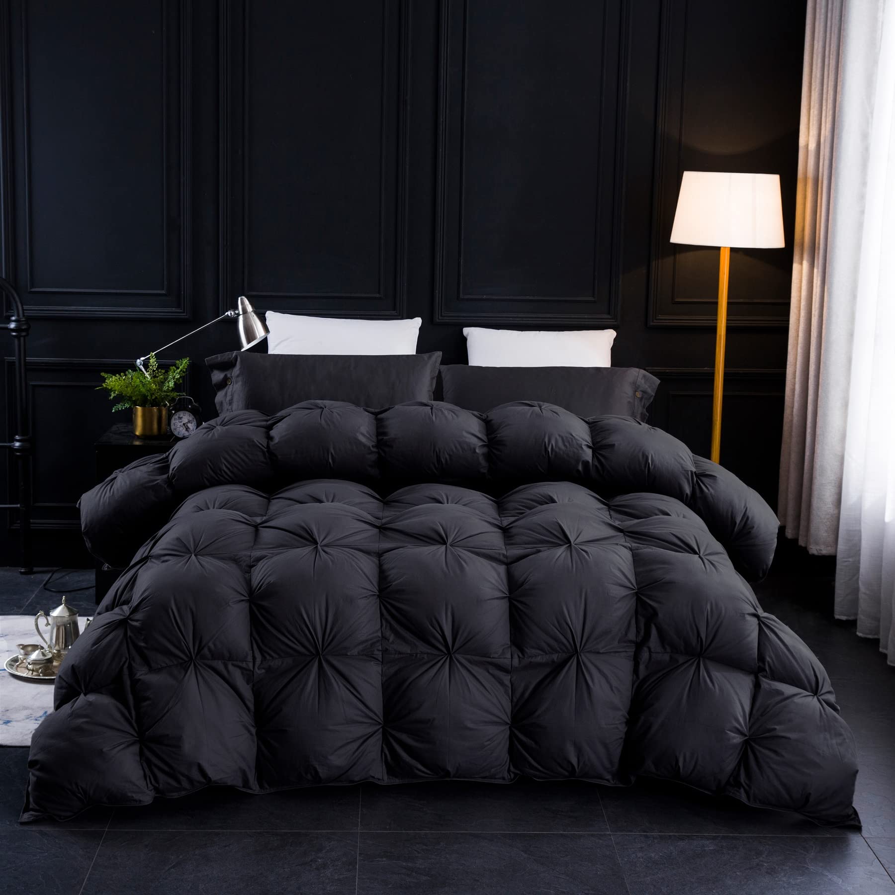 Three Geese waterfowl down fill queen-size duvet side view highlights plush loft for comfort.