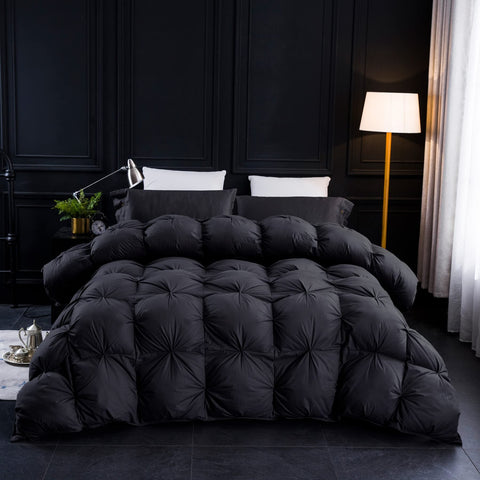Three Geese waterfowl down fill queen-size duvet side view highlights plush loft for comfort.