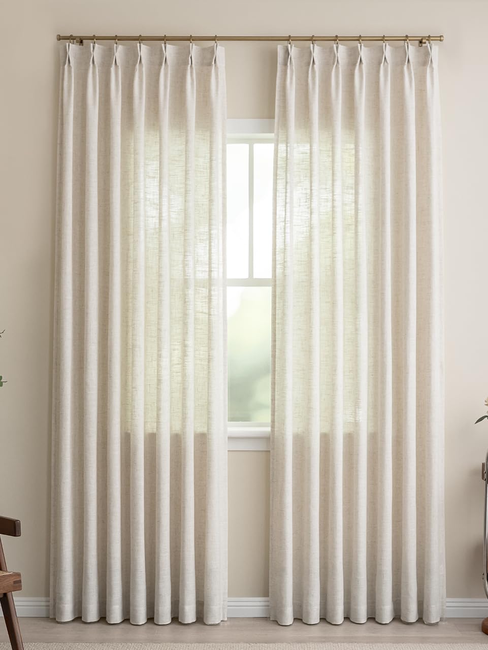 Three Girls Liz sheer pinch-pleated curtains front view with light filtering