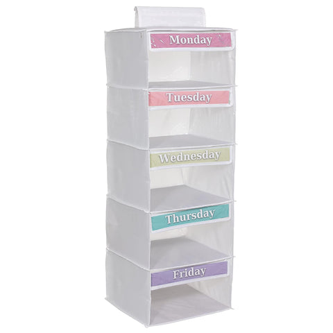 Three Sweet Peas Co weekly organizer with five shelves for organized school outfits