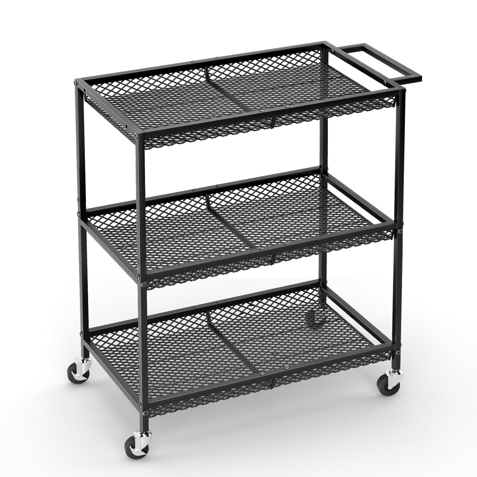 ThreeHio 3-Tier Cart frame close-up shows sturdy metal construction and durability