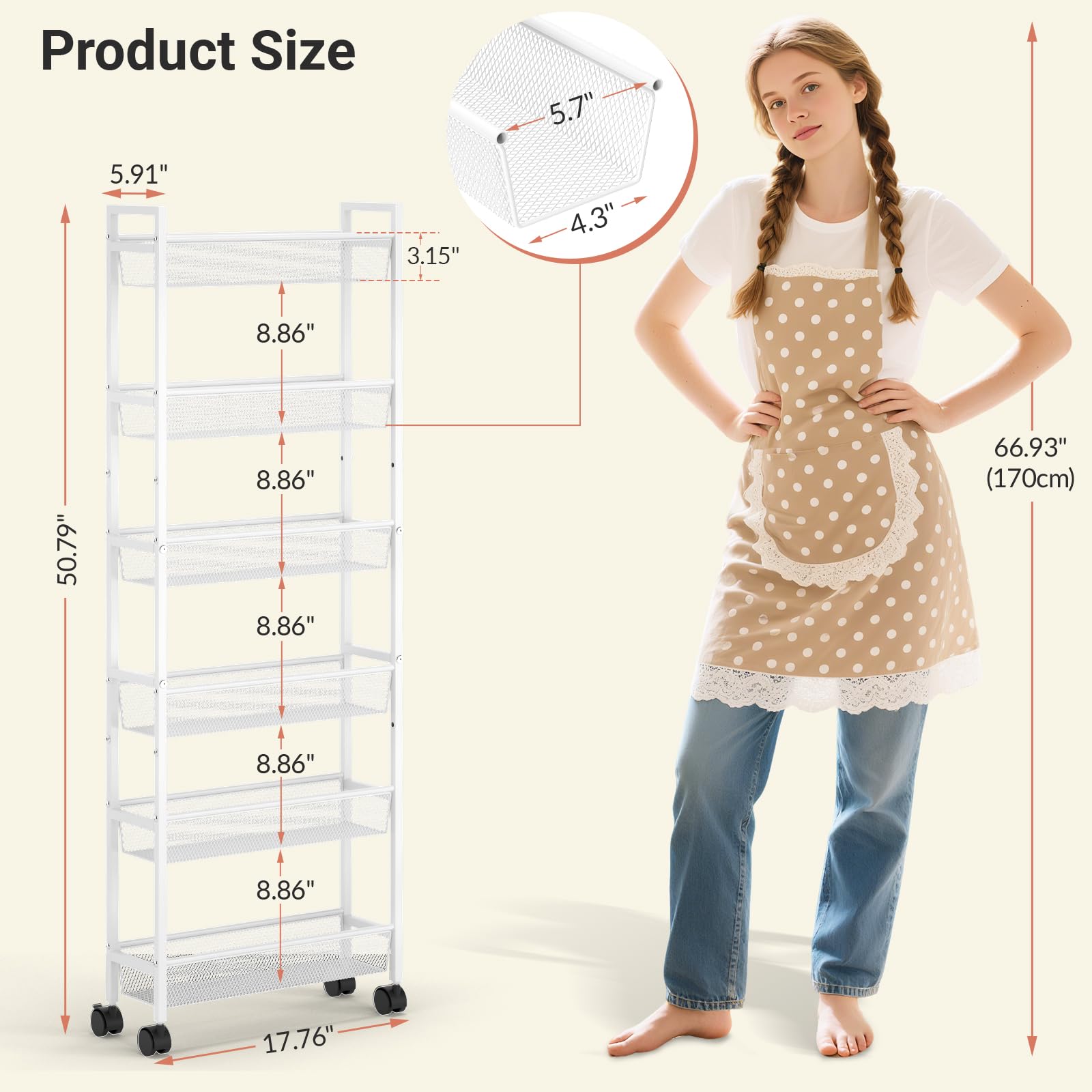 ThreeHio slim storage cart in kitchen organizes spices and everyday essentials.