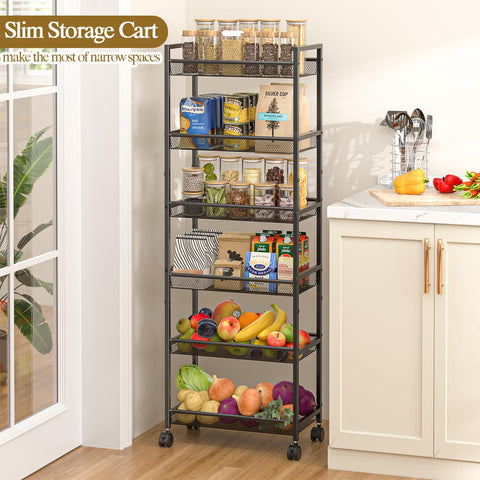 ThreeHio 6-Tier Slim Cart bottom mesh shelf for drainage.