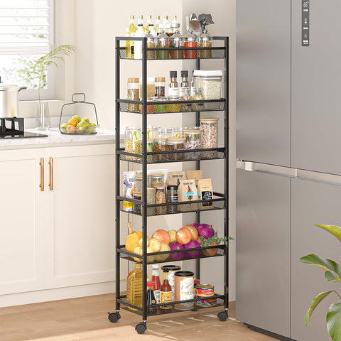 ThreeHio 6-Tier Slim Cart front view for tight spaces and easy access.