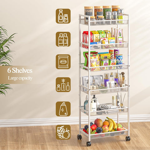 ThreeHio 6-tier slim rolling cart in kitchen setup invites tidier organization