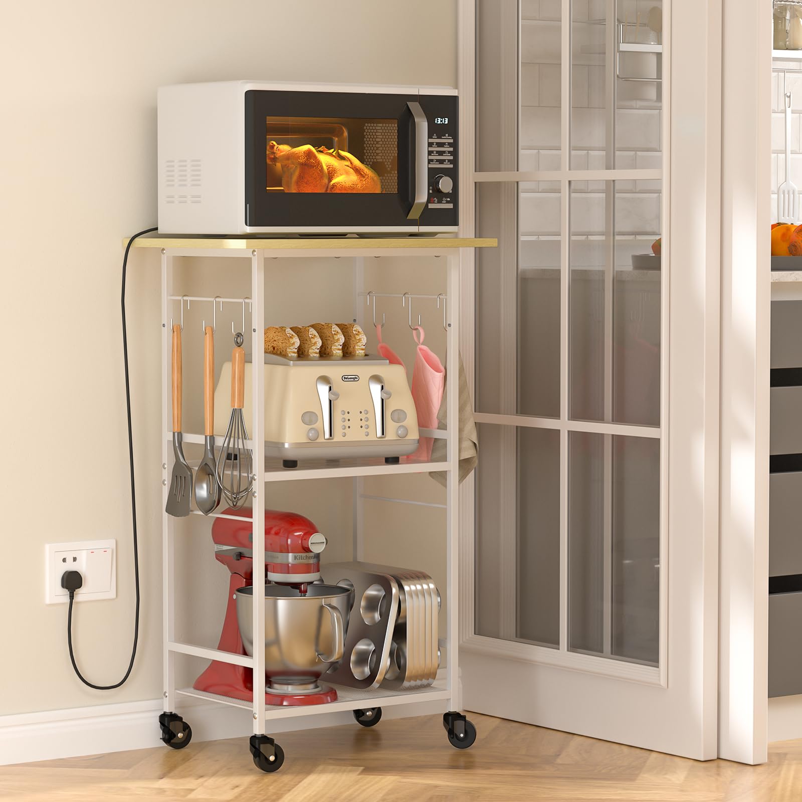 ThreeHio coffee-station cart on wheels enables flexible serving and mobility.