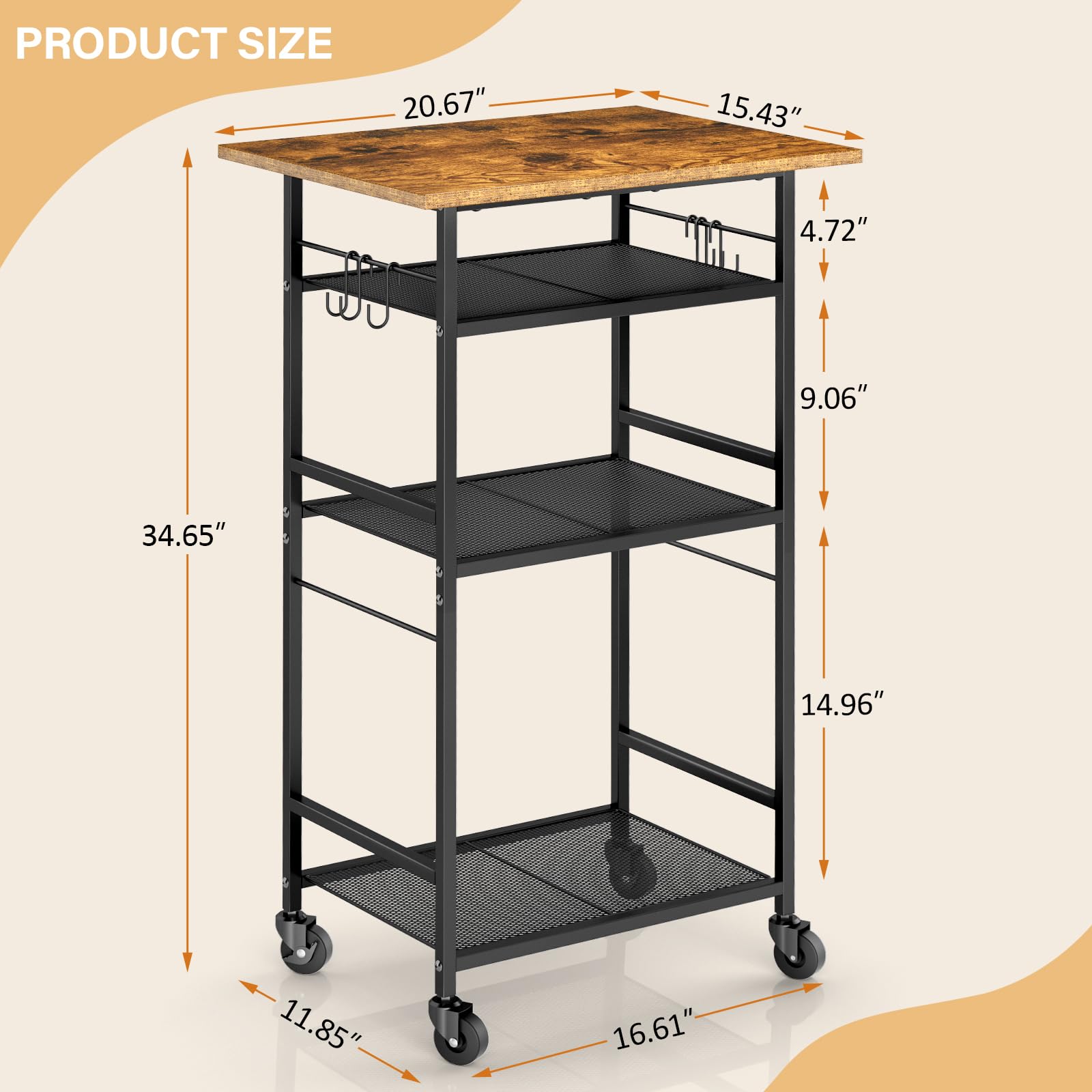 ThreeHio cart close-up of lockable wheels for stable positioning