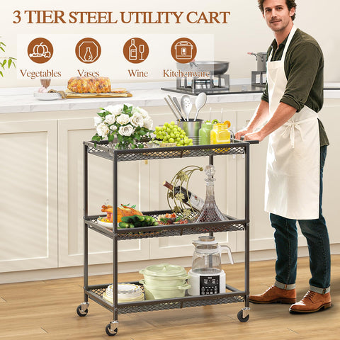 ThreeHio kitchen cart with open shelves provides clear visibility and air circulation