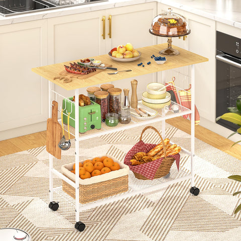 ThreeHio kitchen island with 3 shelves for organized storage.
