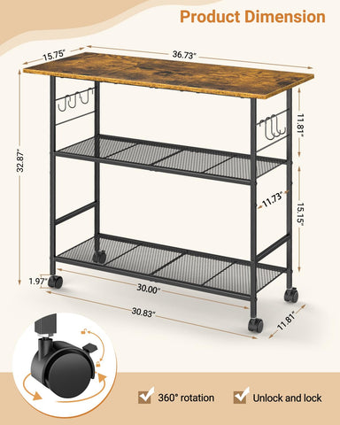 ThreeHio kitchen island with six hooks for utensil organization.
