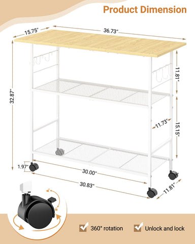 ThreeHio kitchen island with 6 hooks for utensils and towels.