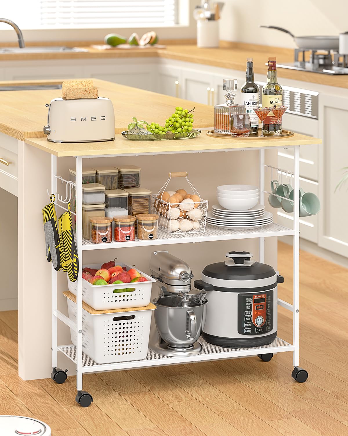 ThreeHio kitchen island built with durable steel and particle board.