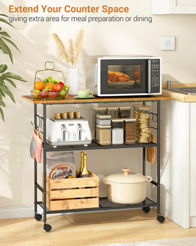 ThreeHio kitchen island as a microwave stand to save space.