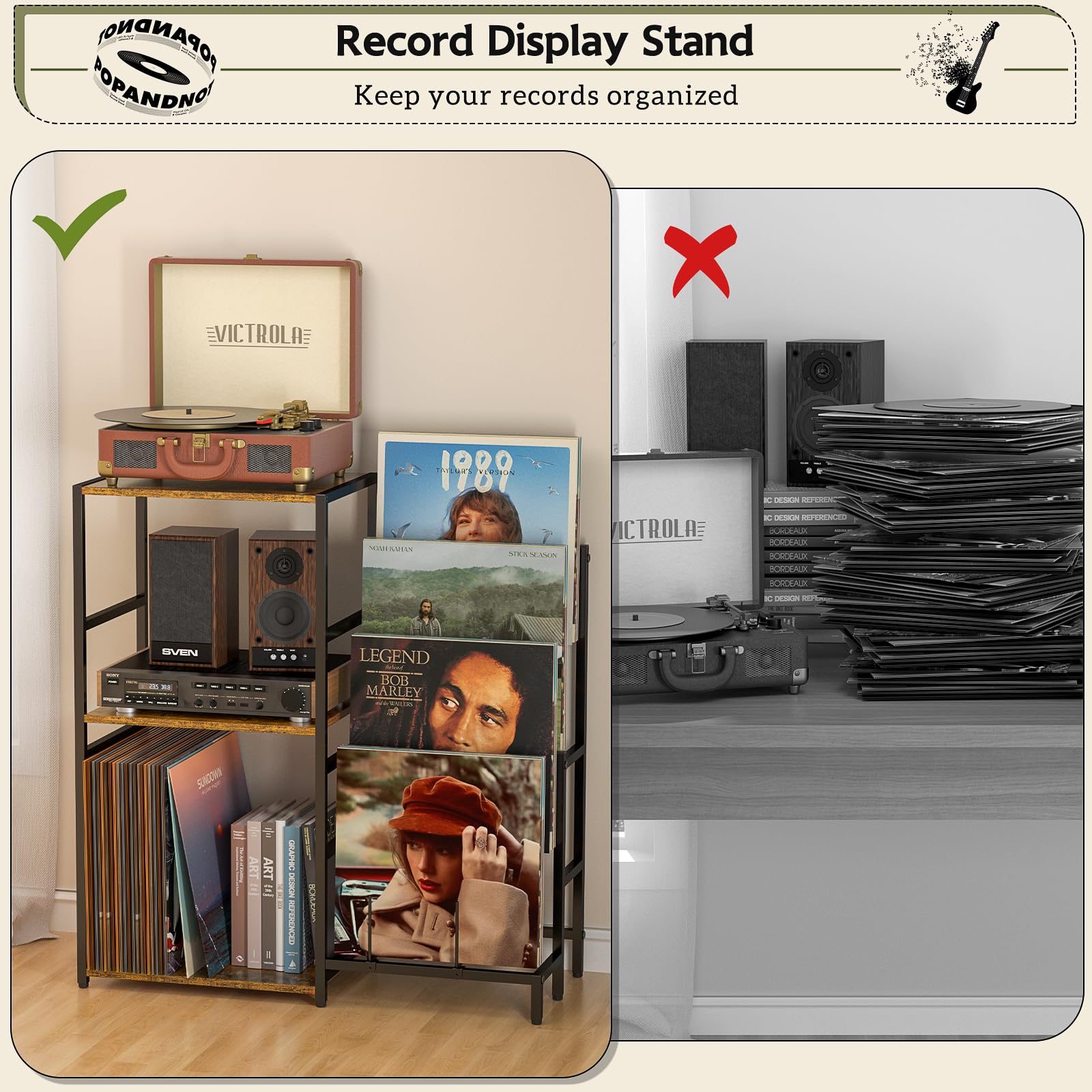 ThreeHio living room vinyl table supports turntable and accessories