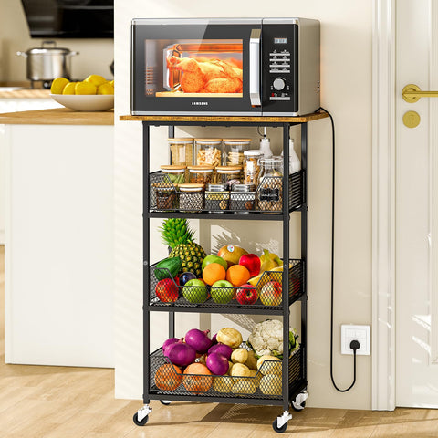 ThreeHio microwave cart top surface offers ample space for a compact microwave.
