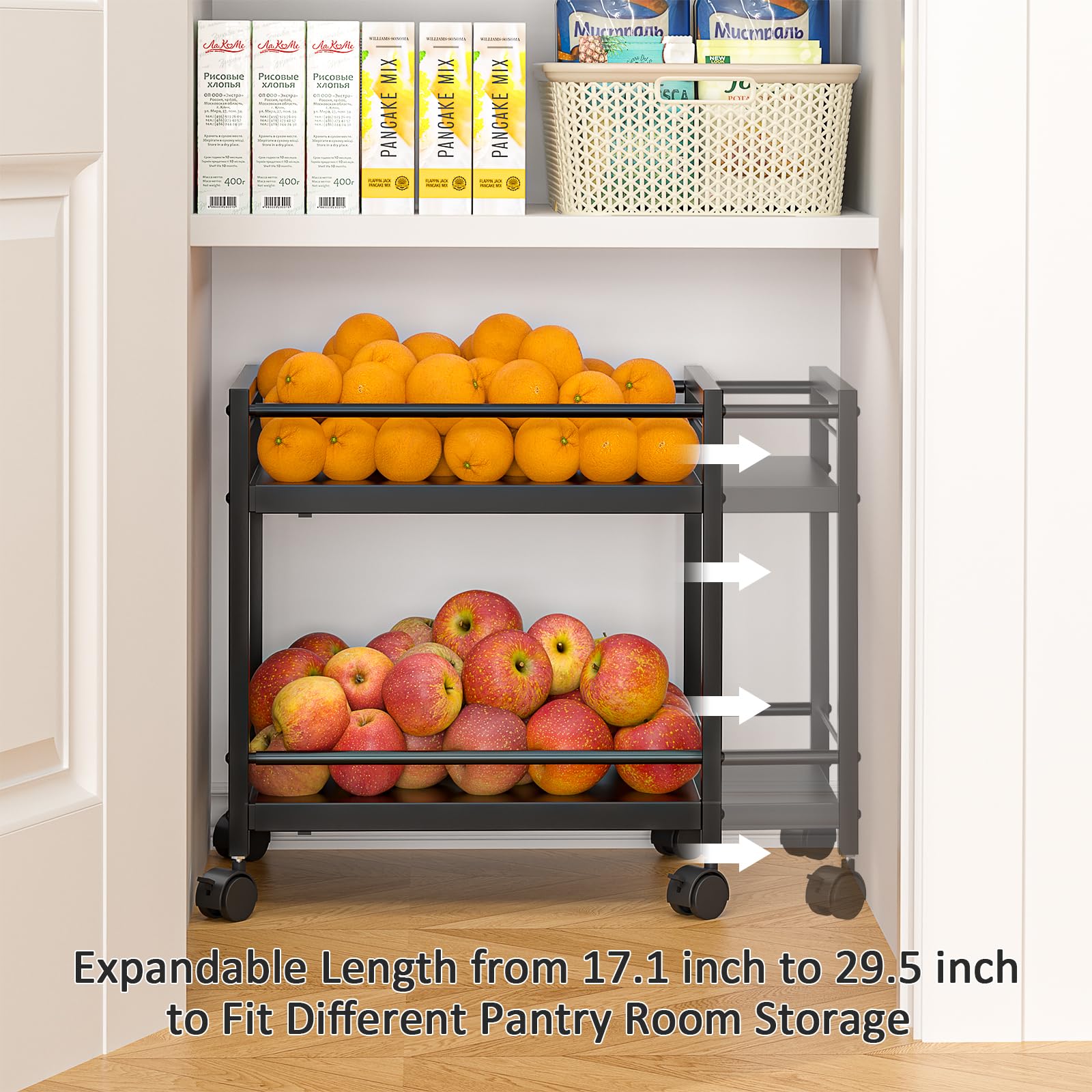 ThreeHio pantry cart’s durable metal build supports heavy items without bending or wobbling.