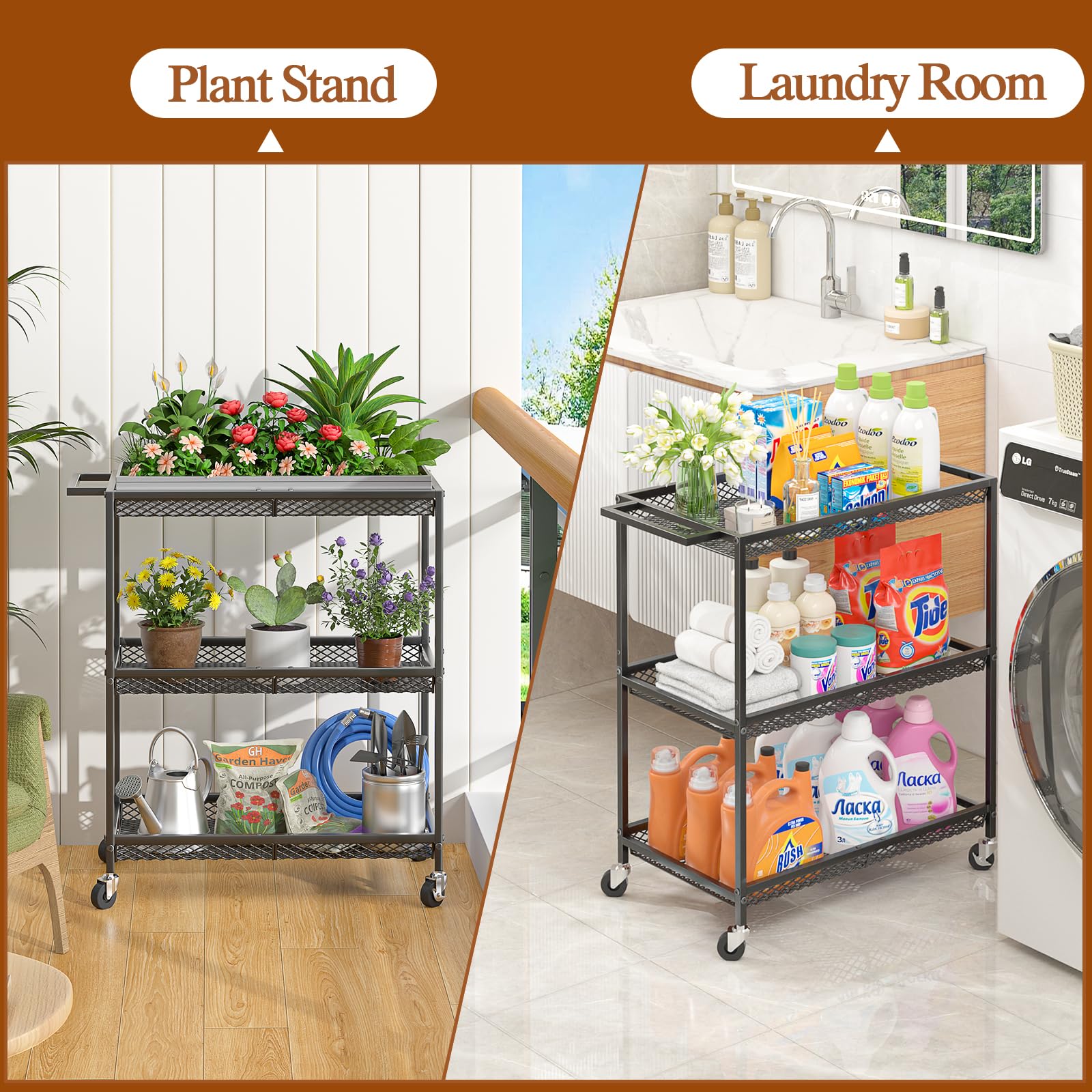 ThreeHio plant shelf on wheels keeps greenery organized and accessible