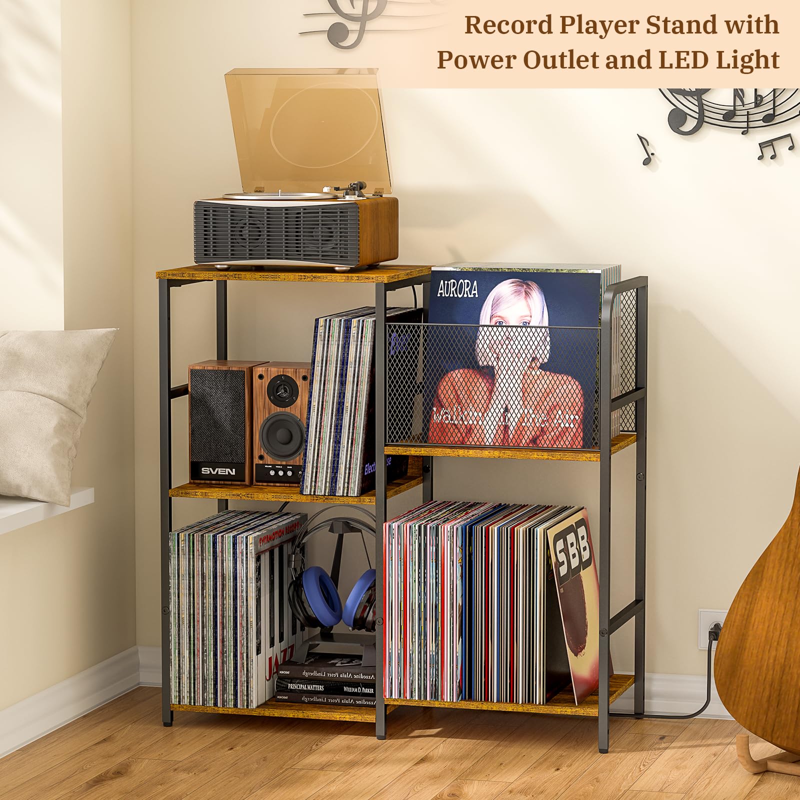 ThreeHio record player stand dimensions suit spacious living spaces.